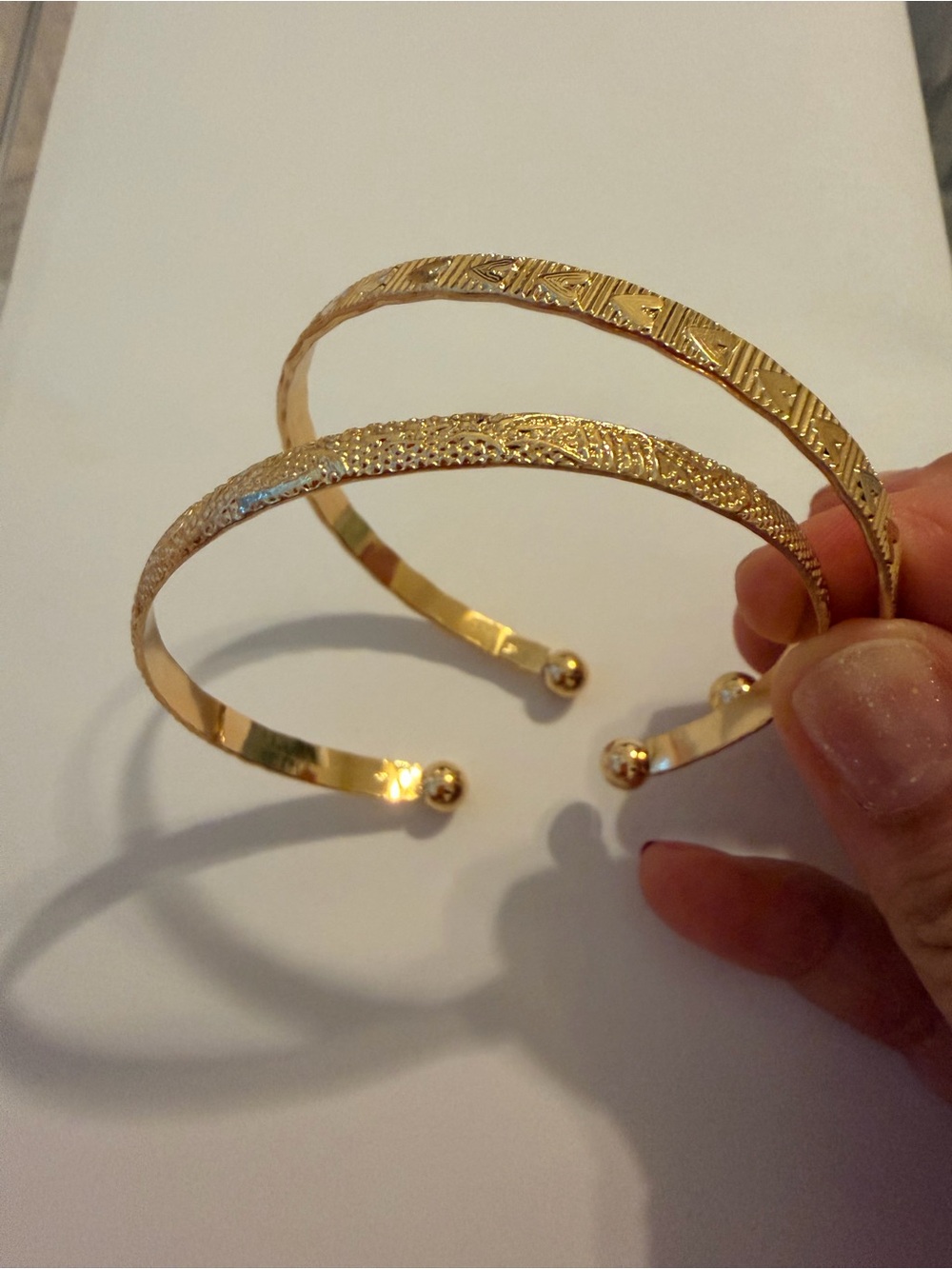 Set of two Gold Tone Fantasy Women’s Cuff Bracelet Pair - Textured.